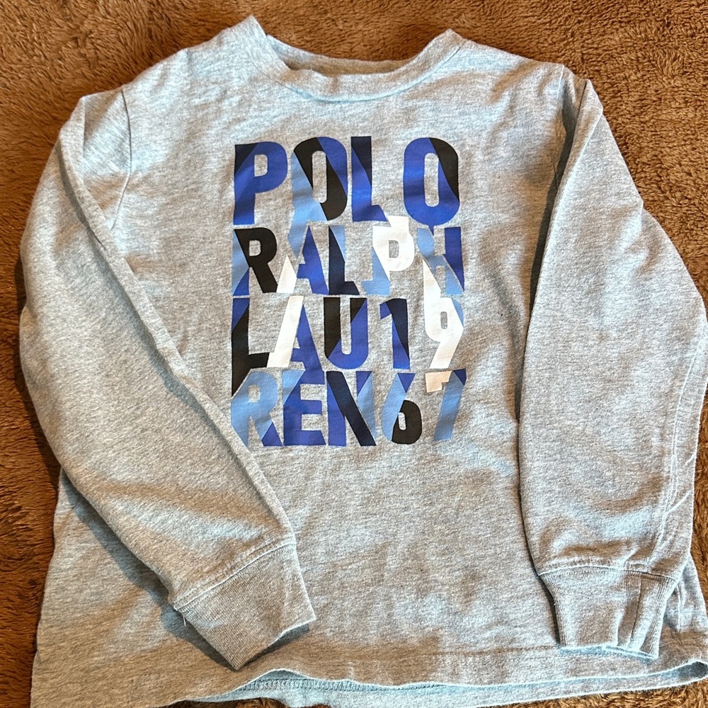 Polo by Ralph Lauren Kids Long Sleeve Gray and Blue Tee - Picture 3 of 4